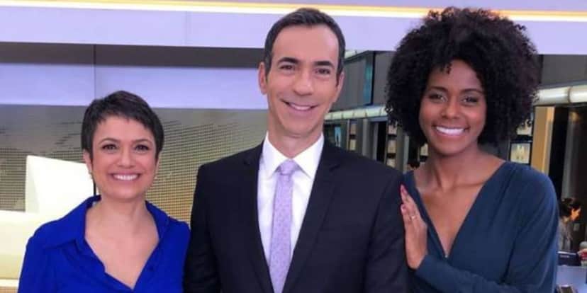 Sandra Annenberg, Cesar Tralli e Maju Coutinho nos bastidores do "Jornal Hoje" (Foto: Reprodução/TV Globo) Sandra Annenberg, Cesar Tralli e Maju Coutinho nos bastidores do "Jornal Hoje" (Foto: Reprodução/TV Globo)