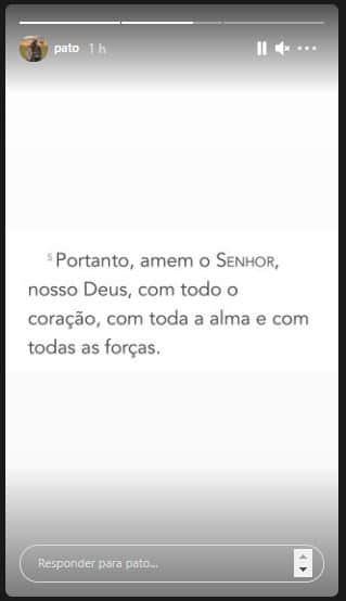 Pato compartilhou trecho da Bíblia nas redes sociais (Foto: Reprodução/Instagram) Pato compartilhou trecho da Bíblia nas redes sociais (Foto: Reprodução/Instagram)