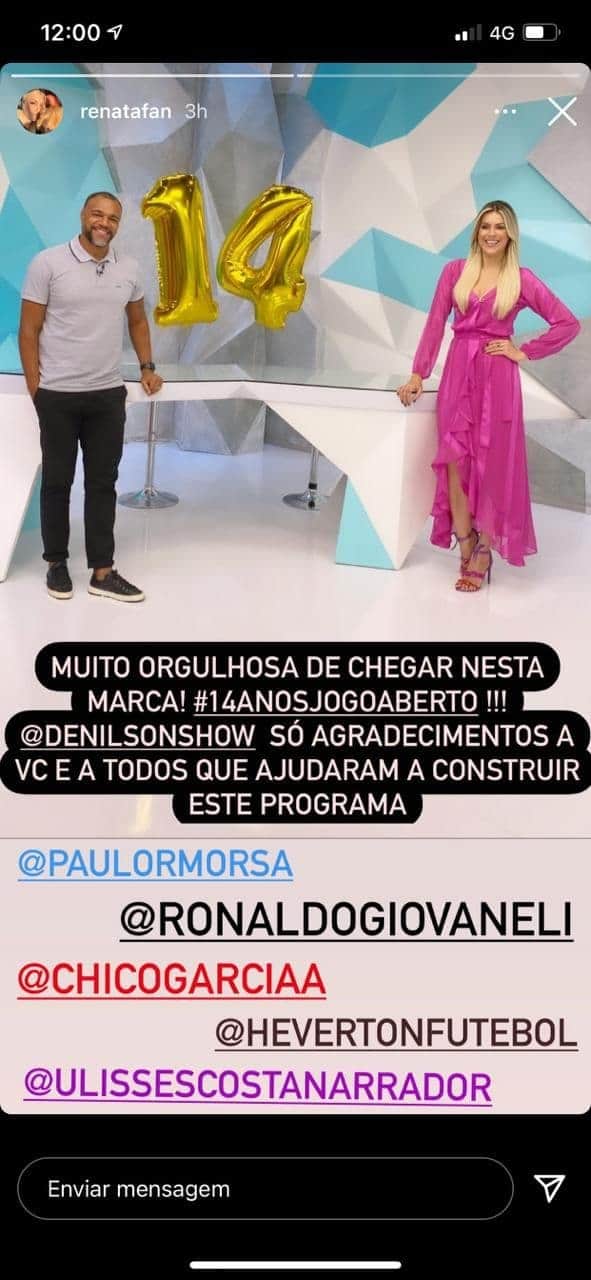 Renata Fan usou as redes sociais para comemorar os 14 anos de Jogo Aberto (Foto: Reprodução) Renata Fan usou as redes sociais para comemorar os 14 anos de Jogo Aberto (Foto: Reprodução)