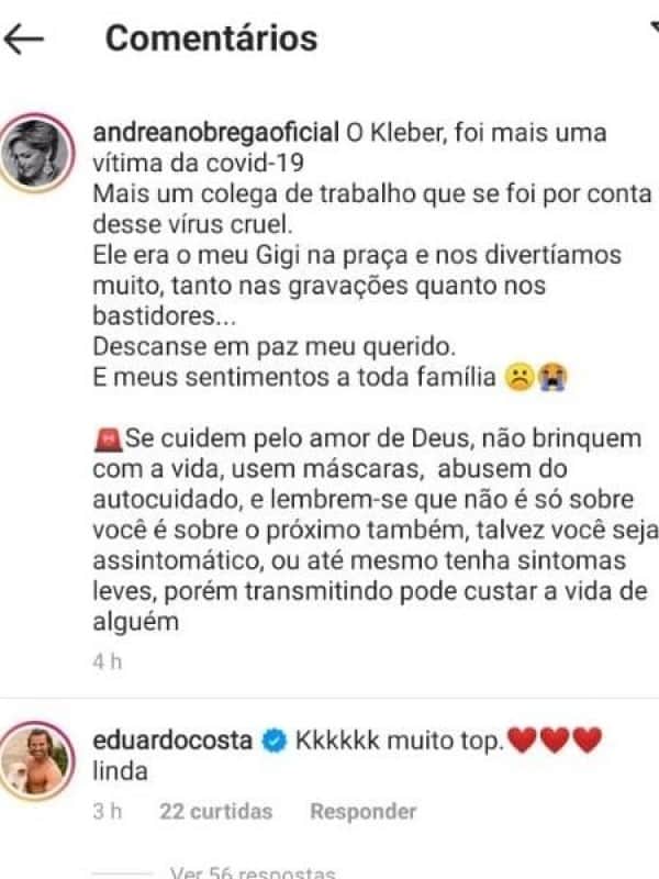 Eduardo Costa foi sem noção nas redes sociais de Andréa Nobrega (Foto: Reprodução) Eduardo Costa foi sem noção nas redes sociais de Andréa Nobrega (Foto: Reprodução)