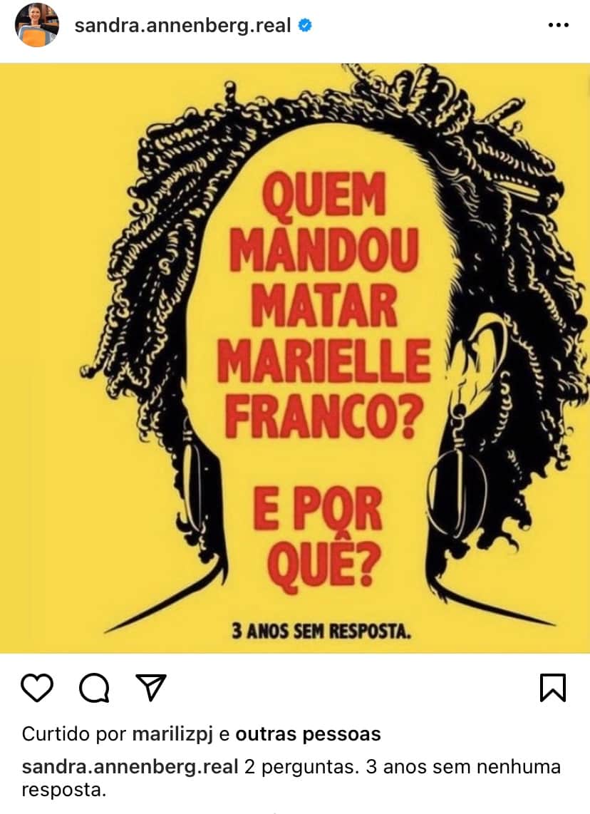 Sandra Annenberg demonstra revolta nas redes sociais (Reprodução) Sandra Annenberg demonstra revolta nas redes sociais (Reprodução)