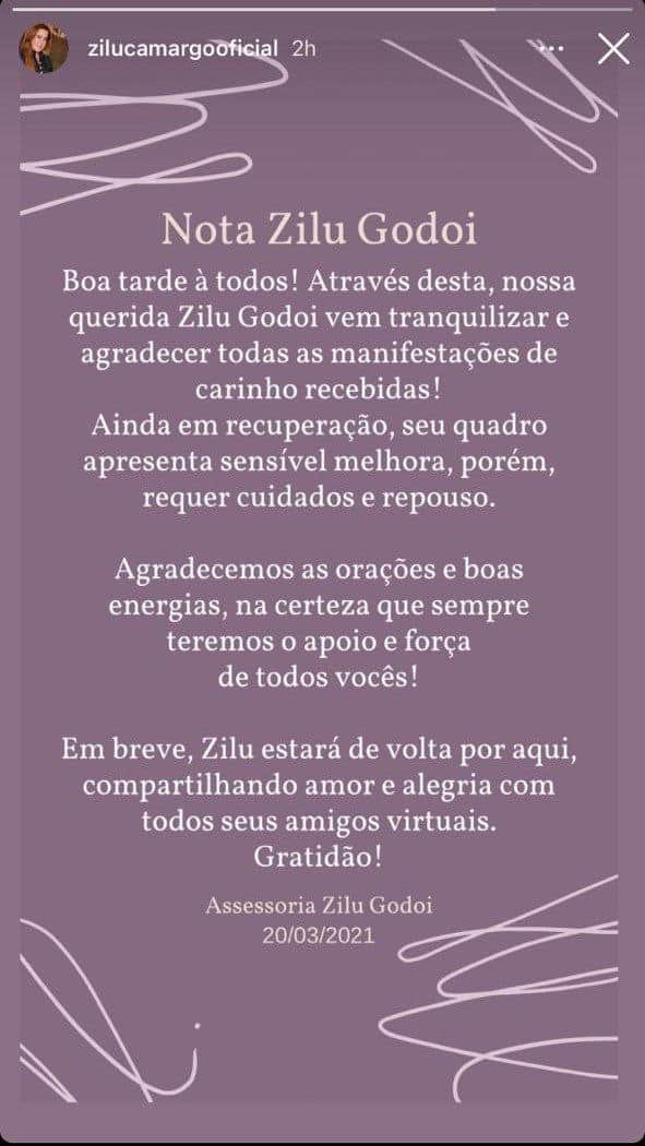 Zilu Godoi continua com sintomas da doença Zilu Godoi continua com sintomas da doença
