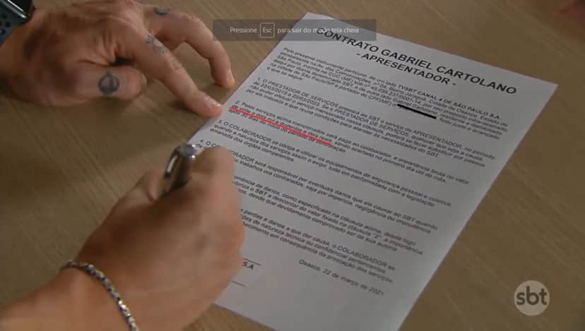 Possível contrato de Gabriel Cartolano como apresentador do SBT (Reprodução / Vem Pra Cá) Possível contrato de Gabriel Cartolano como apresentador do SBT (Reprodução / Vem Pra Cá)