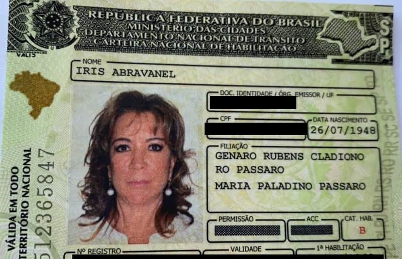 Carteira de Habilitação de Iris Abravanel (Foto: Reprodução) Carteira de Habilitação de Iris Abravanel (Foto: Reprodução)