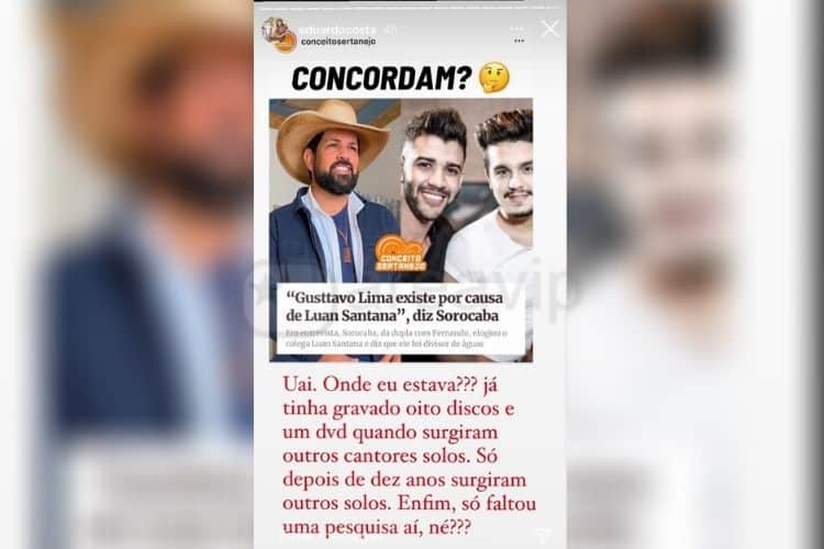 Eduardo Costa se revoltou com fala de Sorocaba envolvendo Luan Santana (Foto: Reprodução) Eduardo Costa se revoltou com fala de Sorocaba envolvendo Luan Santana (Foto: Reprodução)