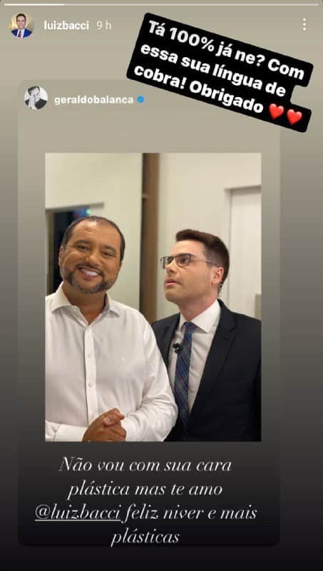 Luiz Bacci contou que recebeu um recado destruidor de Geraldo Luís e mostrou em sua rede social (Foto: Reprodução/ Instagram) Luiz Bacci contou que recebeu um recado destruidor de Geraldo Luís e mostrou em sua rede social (Foto: Reprodução/ Instagram)