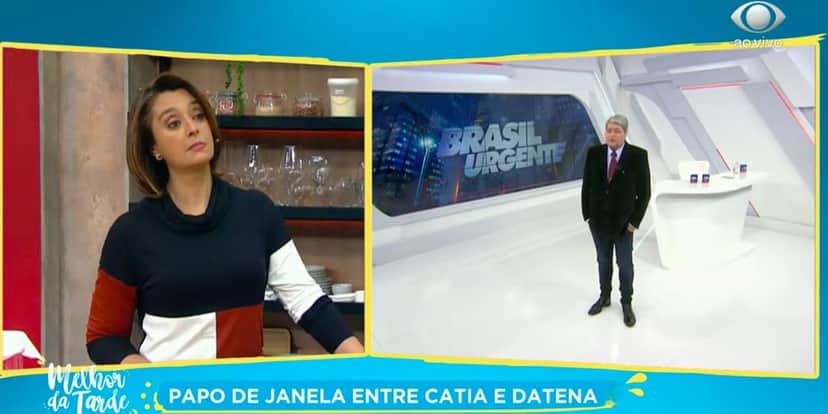 Cátia Fonseca não teve súplica atendida por Datena em programa ao vivo na Band (Imagem: Reprodução) Cátia Fonseca não teve súplica atendida por Datena em programa ao vivo na Band (Imagem: Reprodução)