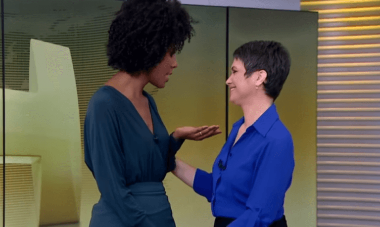 Maju e Sandra Annenberg durante a transição do Jornal Hoje (Foto: Reprodução) Maju e Sandra Annenberg durante a transição do Jornal Hoje (Foto: Reprodução)