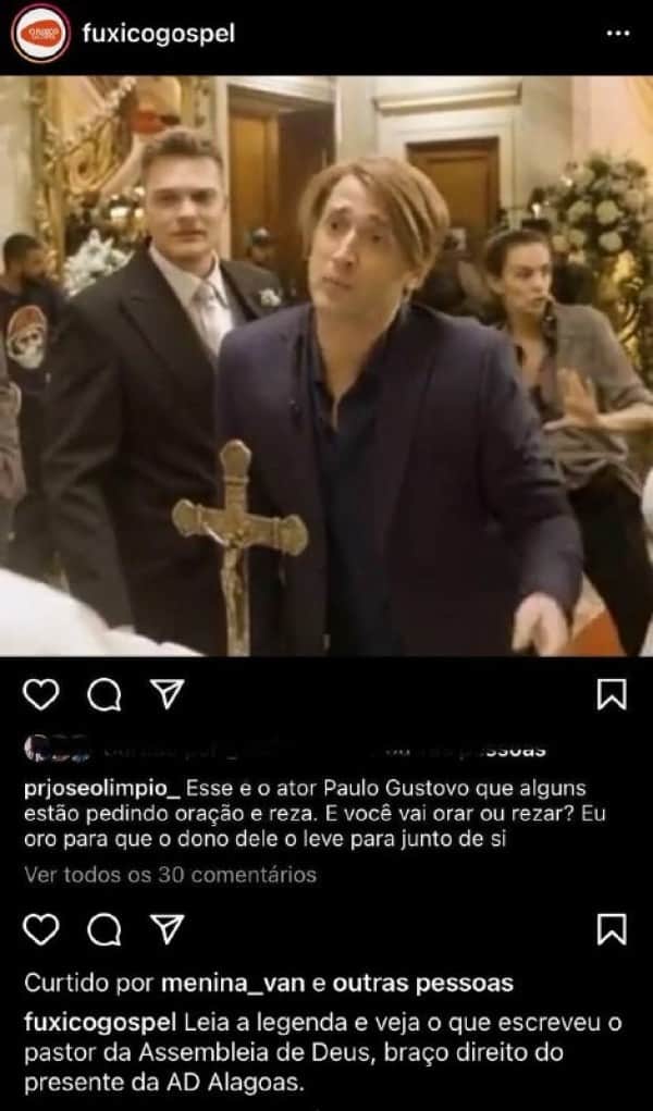 Publicação de pastor desejando a morte de Paulo Gustavo (Imagem: Reprodução) Publicação de pastor desejando a morte de Paulo Gustavo (Imagem: Reprodução)