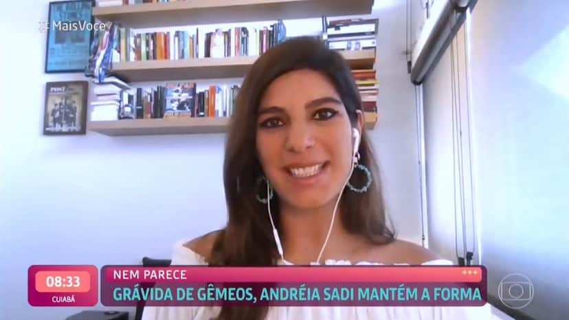 Andréia Sadi no "Mais Você" levou a gravidez como pauta (Foto: Reprodução/TV Globo) Andréia Sadi no "Mais Você" levou a gravidez como pauta (Foto: Reprodução/TV Globo)
