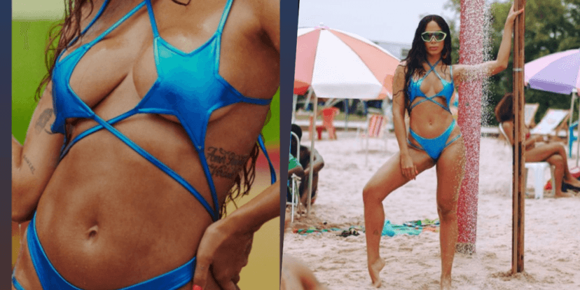 Anitta mostrou biquini azul utilizado em clipe, mas público só focalizou nos dotes bem servidos da cantora (Foto reprodução) Anitta mostrou biquini azul utilizado em clipe, mas público só focalizou nos dotes bem servidos da cantora (Foto reprodução)