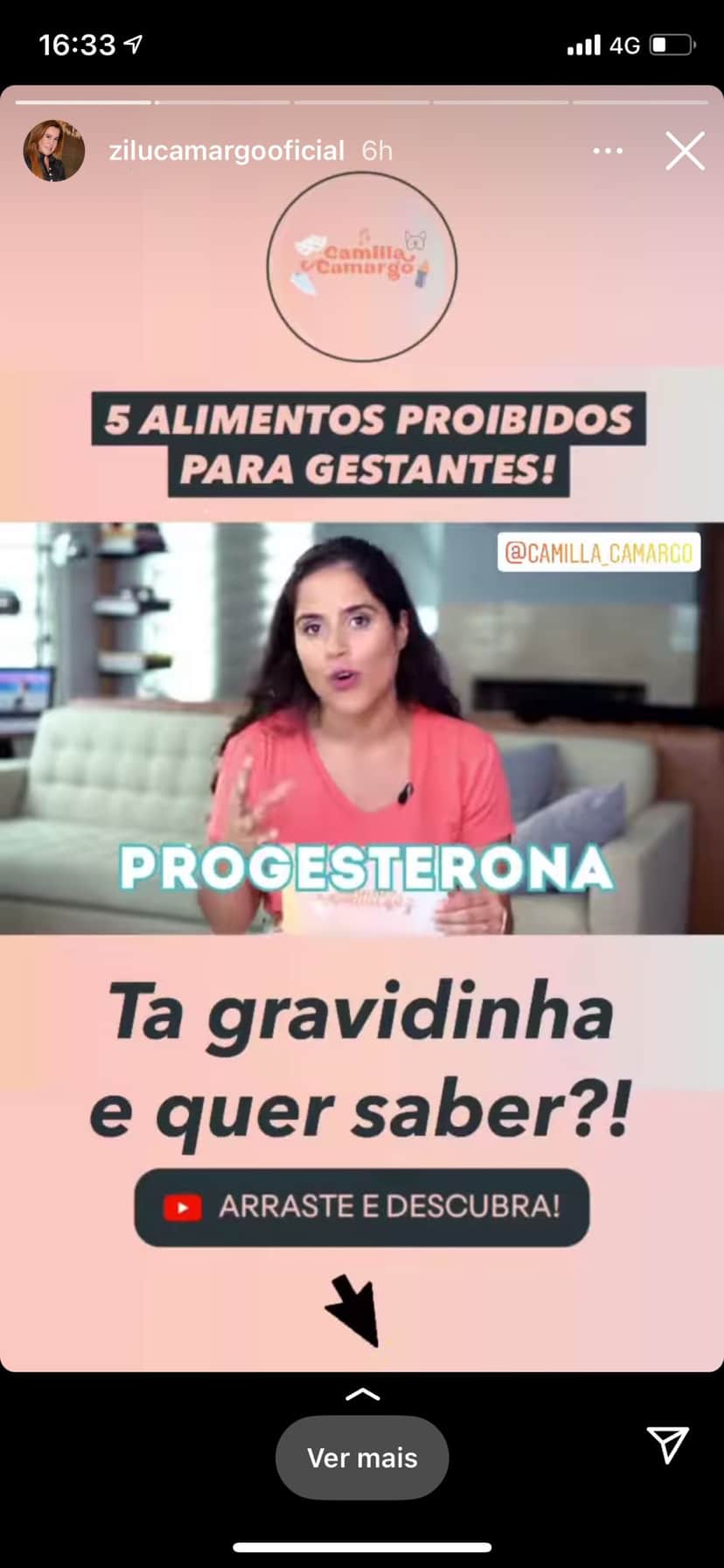 Camilla Camargo em vídeo compartilhado por Zilu (Foto: Reprodução) Camilla Camargo em vídeo compartilhado por Zilu (Foto: Reprodução)