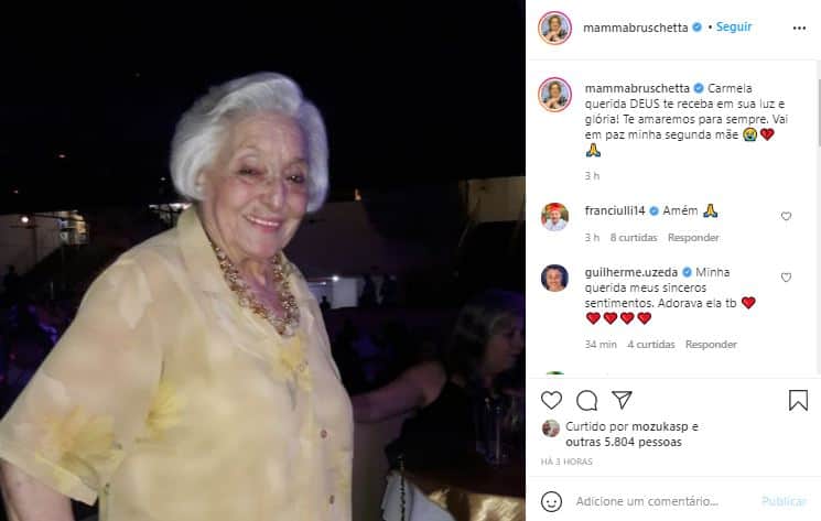 Carmela, amiga de Mamma Bruschetta, faleceu (Foto: Reprodução/Instagram) Carmela, amiga de Mamma Bruschetta, faleceu (Foto: Reprodução/Instagram)