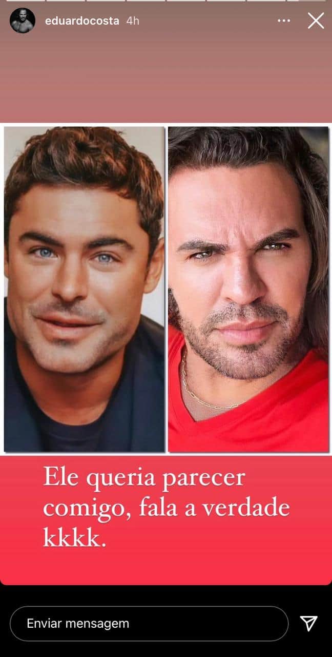 Zac Efron e Eduardo Costa (Reprodução: Instagram) Zac Efron e Eduardo Costa (Reprodução: Instagram)
