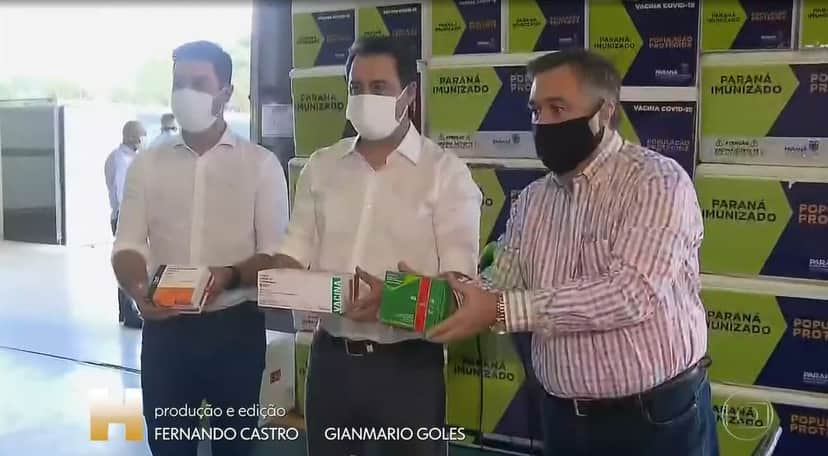 Ratinho Jr. foi destaque no "Jornal Hoje" após receber lote vacinas no Paraná (Foto: Reprodução/TV Globo) Ratinho Jr. foi destaque no "Jornal Hoje" após receber lote vacinas no Paraná (Foto: Reprodução/TV Globo)