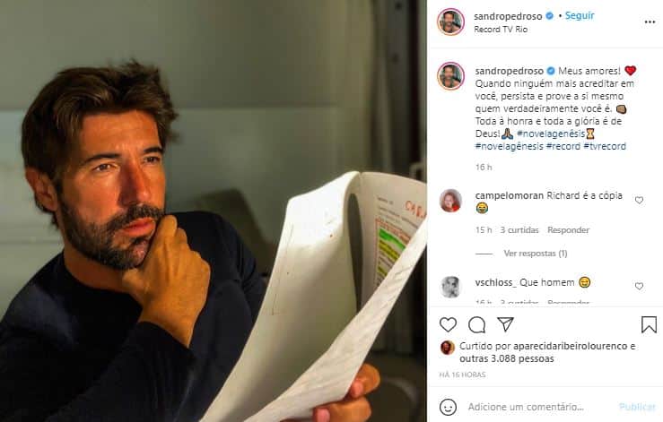 Sandro Pedroso comemorou trabalho na novela "Gênesis" (Foto: Reprodução/Instagram) Sandro Pedroso comemorou trabalho na novela "Gênesis" (Foto: Reprodução/Instagram)