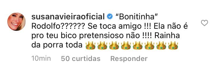 Susana Vieira alfineta Rodolffo em comentário do Instagram (Foto: Reprodução/Instagram) Susana Vieira alfineta Rodolffo em comentário do Instagram (Foto: Reprodução/Instagram)