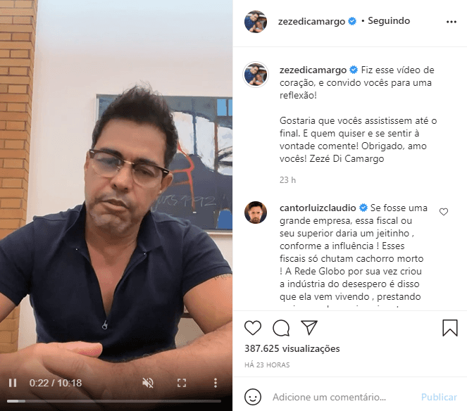 Zezé Di Camargo desabafou em vídeo (Foto: Reprodução/ Instagram) Zezé Di Camargo desabafou em vídeo (Foto: Reprodução/ Instagram)