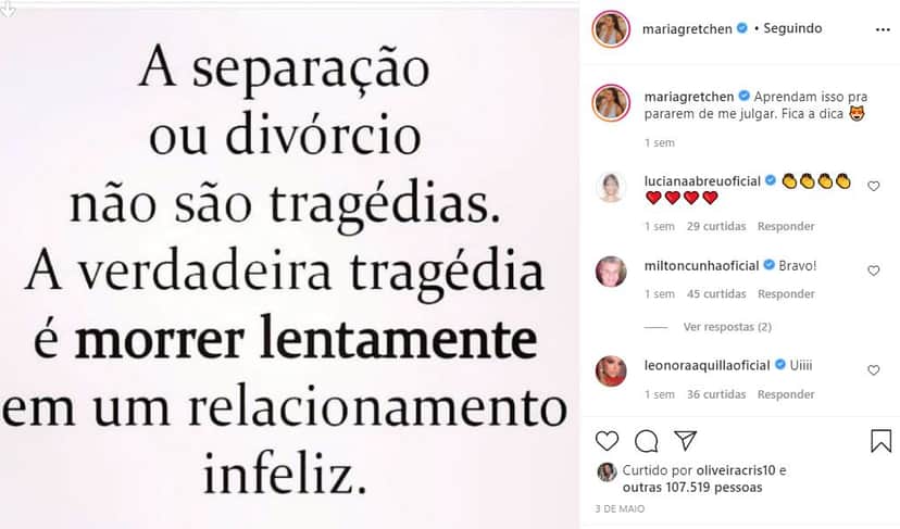 Publicação de Gretchen (Reprodução) Publicação de Gretchen (Reprodução)