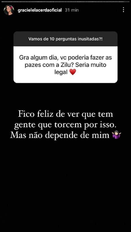 Graciele deu a entender que está aberta a uma reconciliação com Zilu (Foto: Reprodução) Graciele deu a entender que está aberta a uma reconciliação com Zilu (Foto: Reprodução)