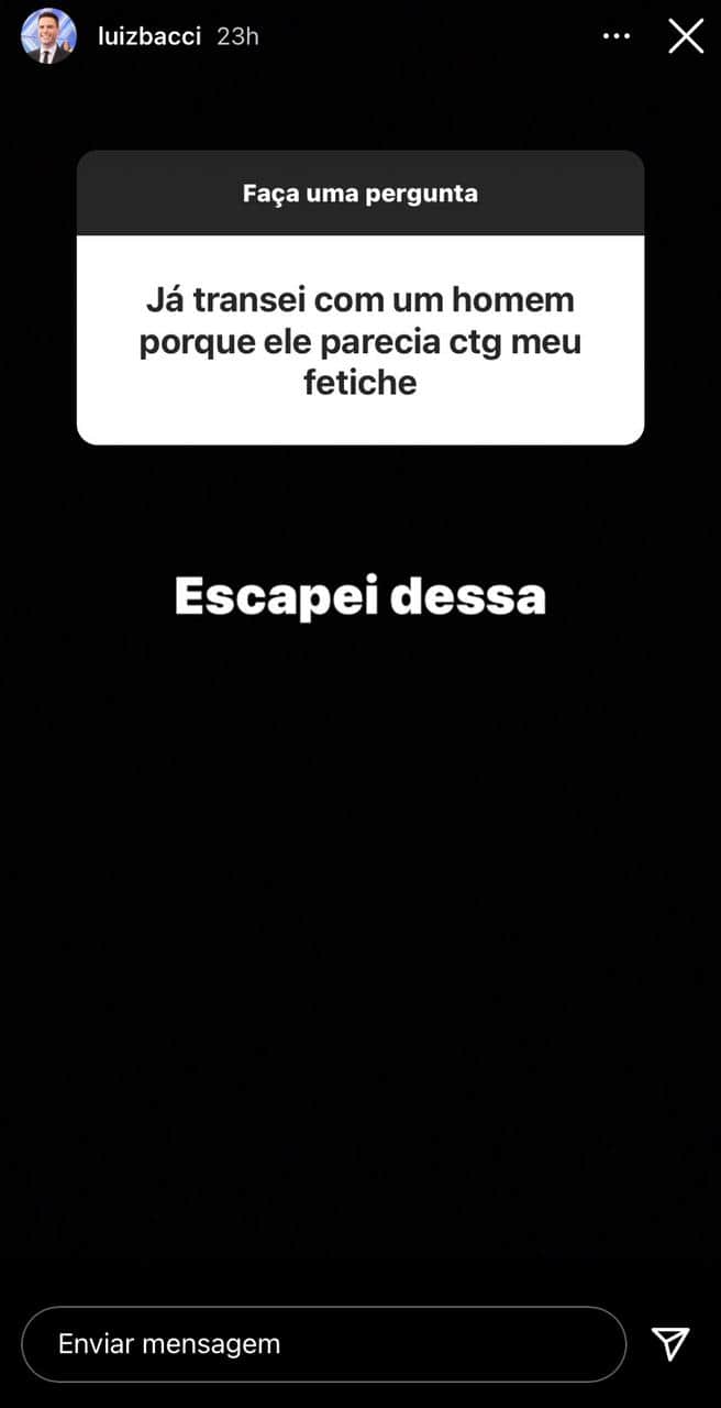 "Meu fetiche", Luiz Bacci escandaliza ao expor sobre sexo com homem e assumir abstinência de relação "Meu fetiche", Luiz Bacci escandaliza ao expor sobre sexo com homem e assumir abstinência de relação