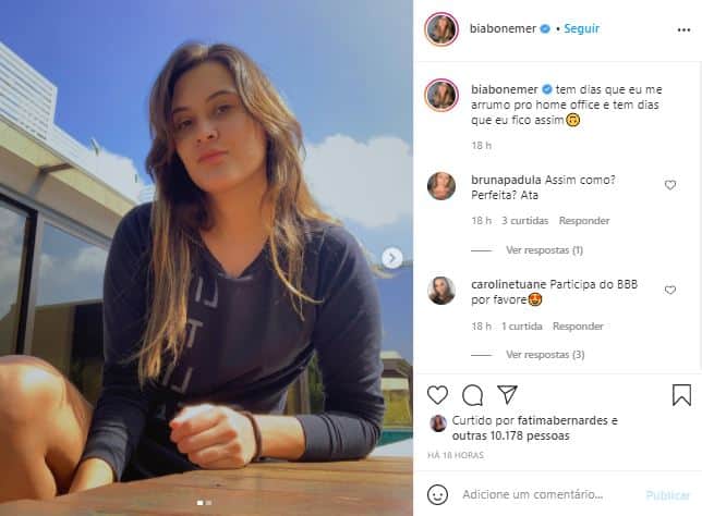 Bia Bonemer surgiu "basiquinha" nas rede sociais (Foto: Reprodução/Instagram) Bia Bonemer surgiu "basiquinha" nas rede sociais (Foto: Reprodução/Instagram)