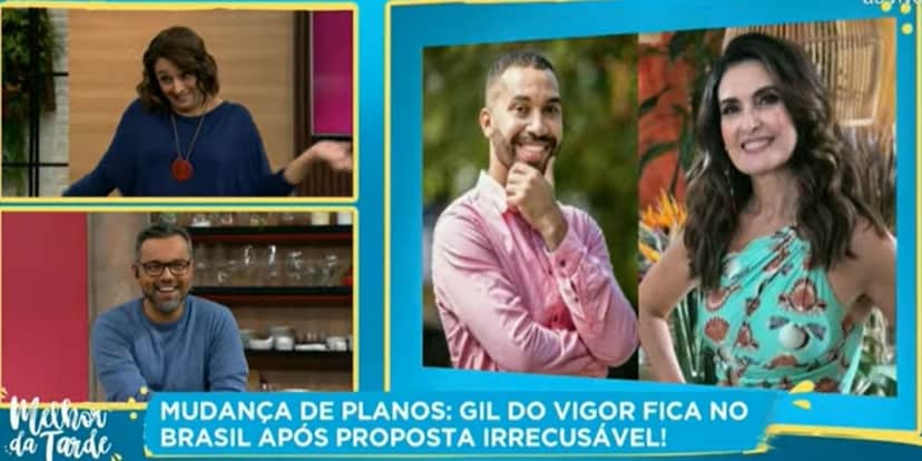 Reação de Catia Fonseca ao perceber que Gil participaria do programa da Fátima (Reprodução: Band) Reação de Catia Fonseca ao perceber que Gil participaria do programa da Fátima (Reprodução: Band)