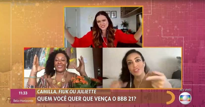 Tia Má, Juliana Paiva e Tainá Galvão foram as convidadas do "Encontro" (Foto: Reprodução/TV Globo) Tia Má, Juliana Paiva e Tainá Galvão foram as convidadas do "Encontro" (Foto: Reprodução/TV Globo)