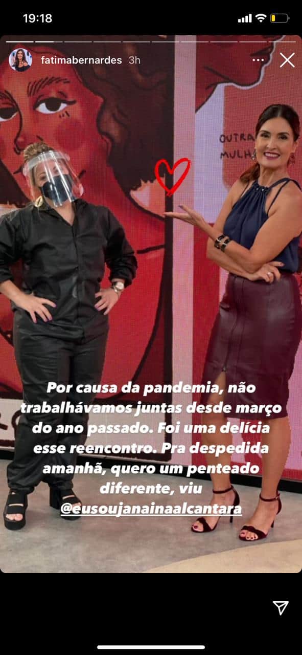 Fátima Bernardes se despediu de sua cabeleireira na Globo (Reprodução: Instagram) Fátima Bernardes se despediu de sua cabeleireira na Globo (Reprodução: Instagram)