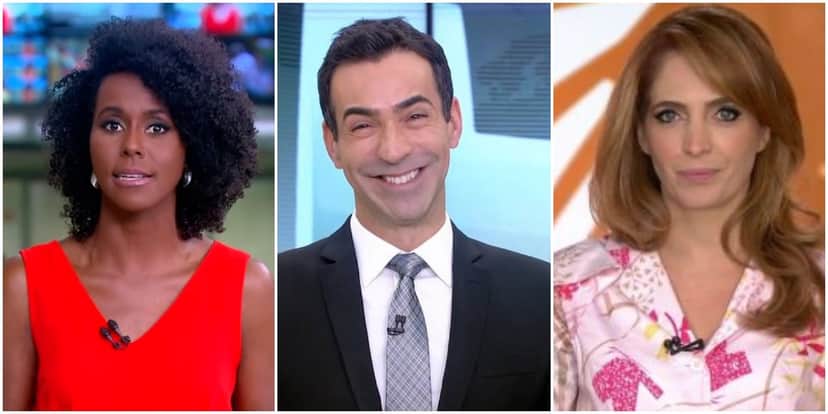 Maju Coutinho, César Tralli e Poliana Abritta em dança das cadeiras na Globo - Foto: Montagem Maju Coutinho, César Tralli e Poliana Abritta em dança das cadeiras na Globo - Foto: Montagem
