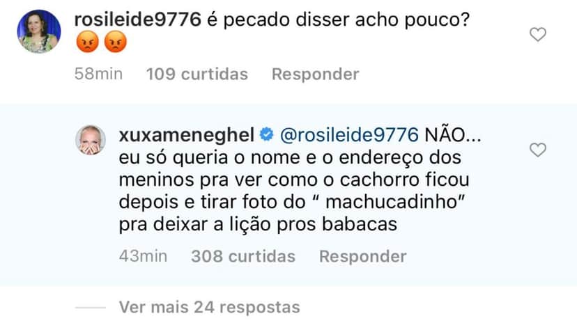 Xuxa responde comentário de seguidora em seu vídeo (Foto: Reprodução/Instagram) Xuxa responde comentário de seguidora em seu vídeo (Foto: Reprodução/Instagram)
