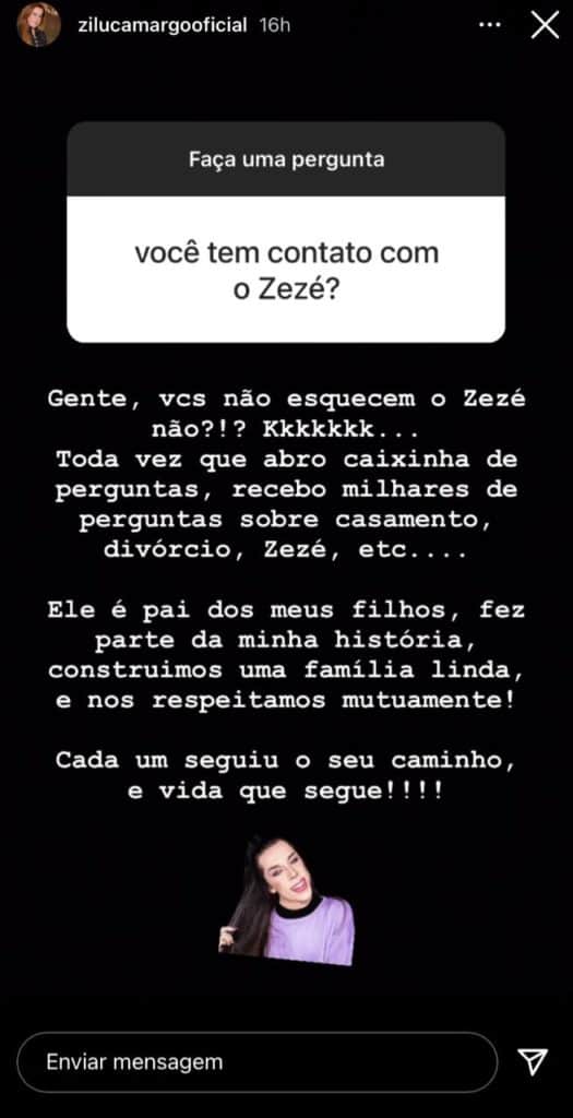 Zilu abre o jogo sobre sua relação com Zezé Di Camargo (Foto: Reprodução/Instagram) Zilu abre o jogo sobre sua relação com Zezé Di Camargo (Foto: Reprodução/Instagram)