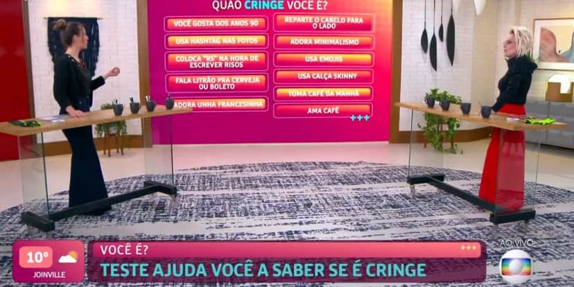 Ana Maria e Ju Massaoka discutem ao vivo sobre a palavra cringe (Reprodução) Ana Maria e Ju Massaoka discutem ao vivo sobre a palavra cringe (Reprodução)