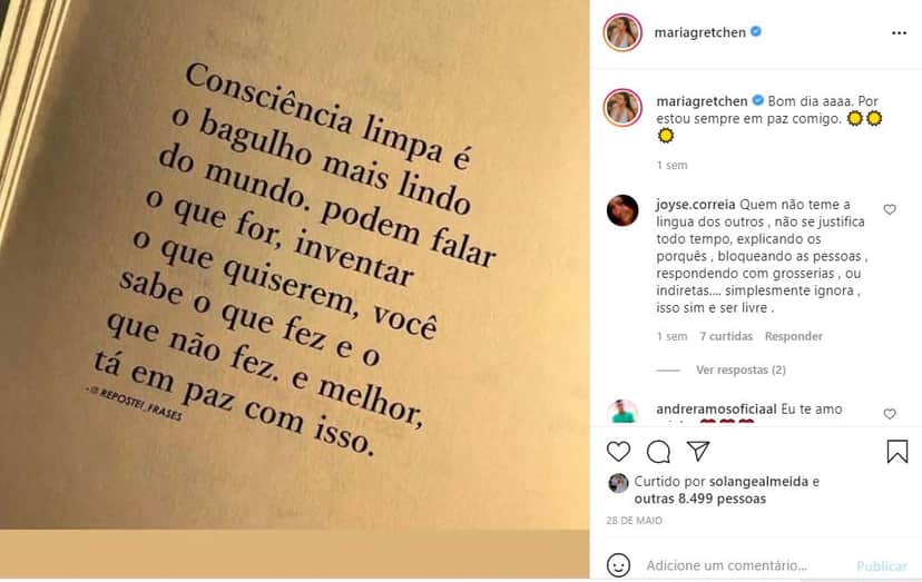 Gretchen compartilha textão nas redes sociais (Reprodução) Gretchen compartilha textão nas redes sociais (Reprodução)
