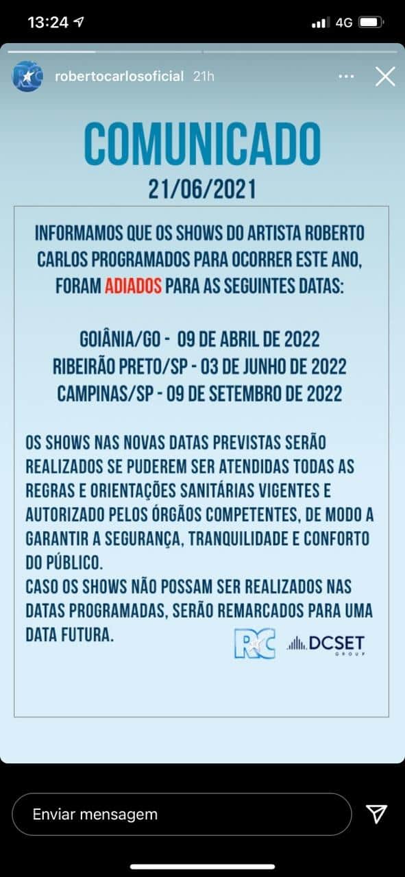 Equipe de Roberto Carlos emite comunicado urgente sobre a carreira após cantor confirmar doença: "Um adeus" Equipe de Roberto Carlos emite comunicado urgente sobre a carreira após cantor confirmar doença: "Um adeus"