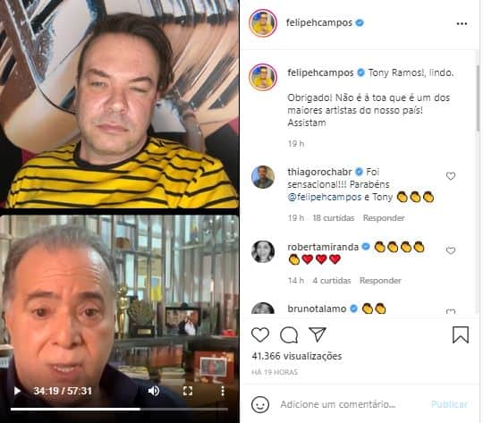 Felipeh Campos e Tony Ramos (Foto: Reprodução/Instagram) Felipeh Campos e Tony Ramos (Foto: Reprodução/Instagram)