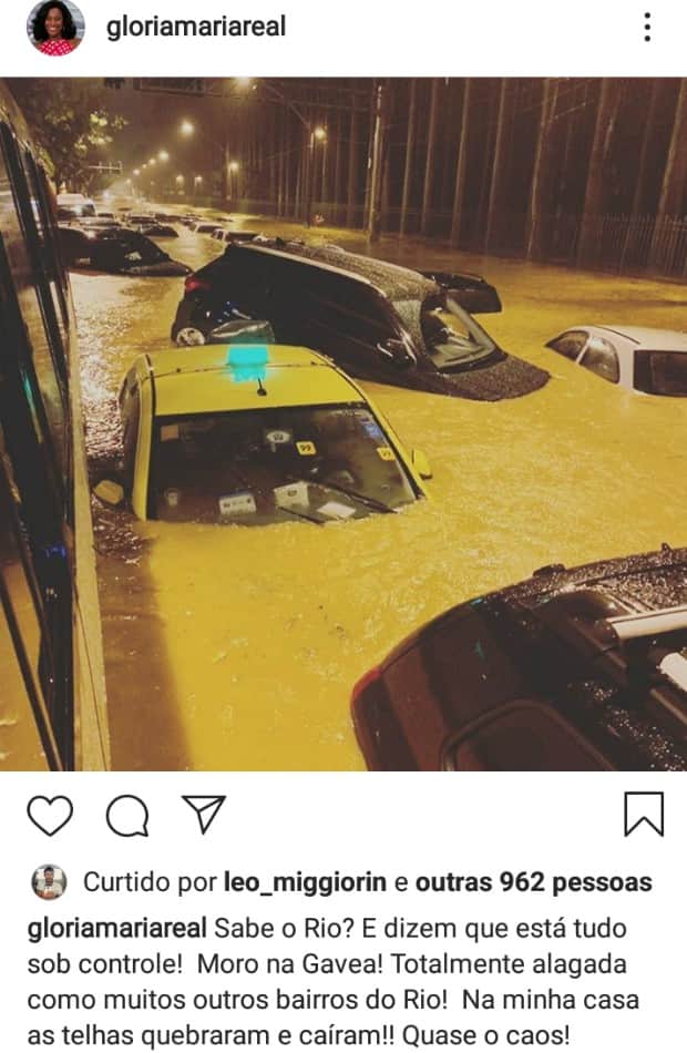 Glória Maria sofreu com enchente em 2019 (Foto: Reprodução/Instagram) Glória Maria sofreu com enchente em 2019 (Foto: Reprodução/Instagram)