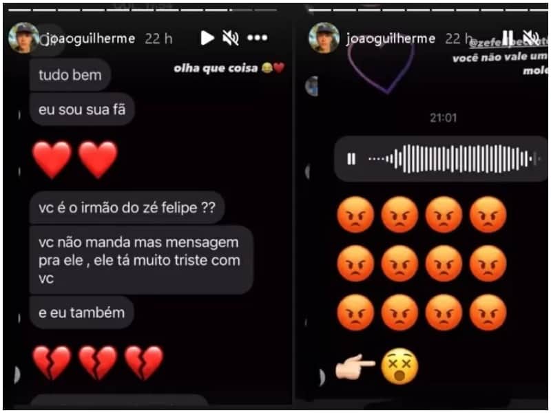 João Guilherme expõe briga nas redes sociais (Reprodução) João Guilherme expõe briga nas redes sociais (Reprodução)