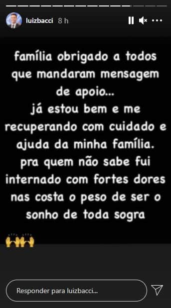 Luiz Bacci faz declaração no Instagram e preocupa fãs (Foto: Reprodução/Instagram) Luiz Bacci faz declaração no Instagram e preocupa fãs (Foto: Reprodução/Instagram)