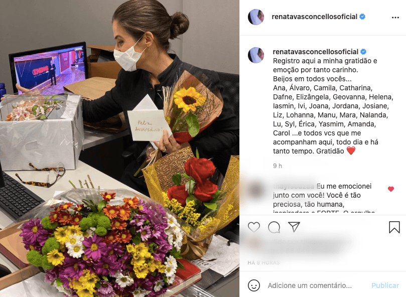 Renata Vasconcellos nos bastidores da Globo - Reprodução Renata Vasconcellos nos bastidores da Globo - Reprodução