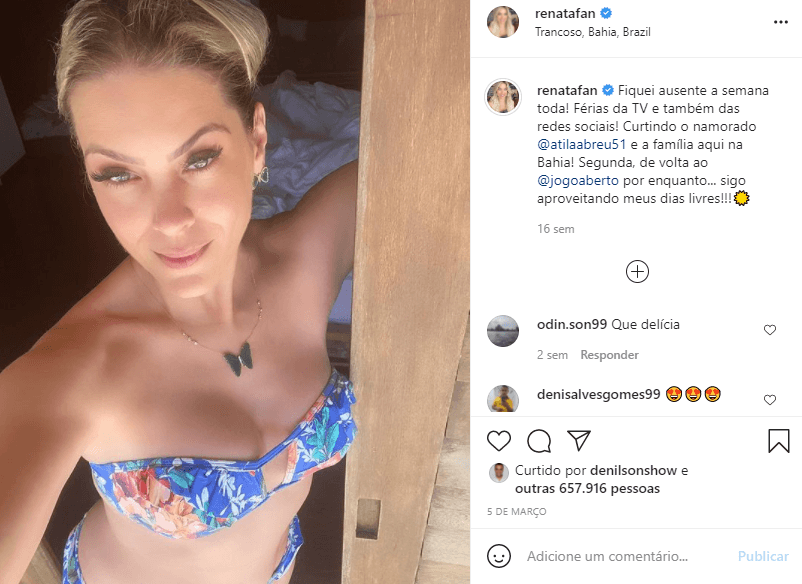 Renata Fan mostrou o corpão ao surgir com pouca roupa (Foto: Reprodução) Renata Fan mostrou o corpão ao surgir com pouca roupa (Foto: Reprodução)