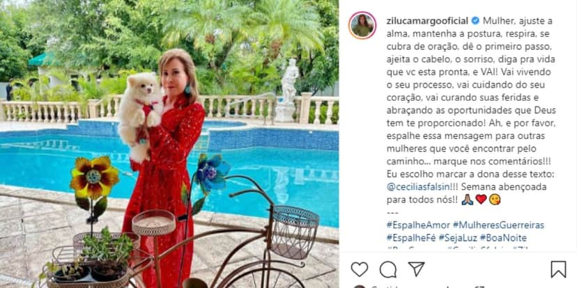 Zilu Godói deixou um textão para inspirar suas seguidoras (Foto: Reprodução) Zilu Godói deixou um textão para inspirar suas seguidoras (Foto: Reprodução)