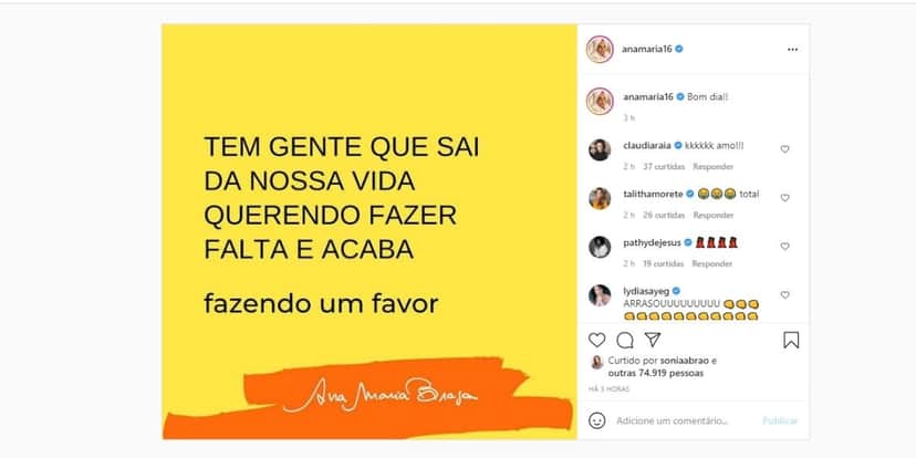 Ana Maria compartilha mensagem, após ver ameaças de ex (Reprodução) Ana Maria compartilha mensagem, após ver ameaças de ex (Reprodução)