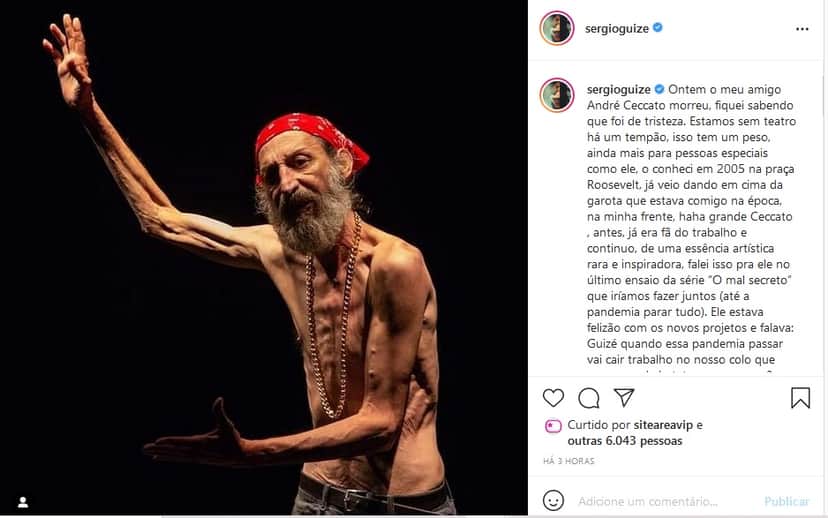 Publicação de Sergio Guizé lamentou a morte de André Ceccato (Imagem: Reprodução) Publicação de Sergio Guizé lamentou a morte de André Ceccato (Imagem: Reprodução)