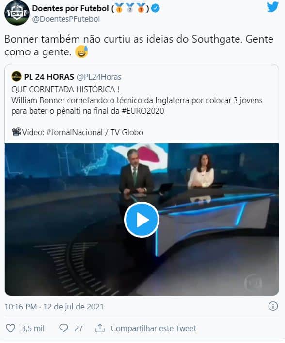 Reações de internautas ao verem posicionamento de William Bonner (Reprodução) Reações de internautas ao verem posicionamento de William Bonner (Reprodução)