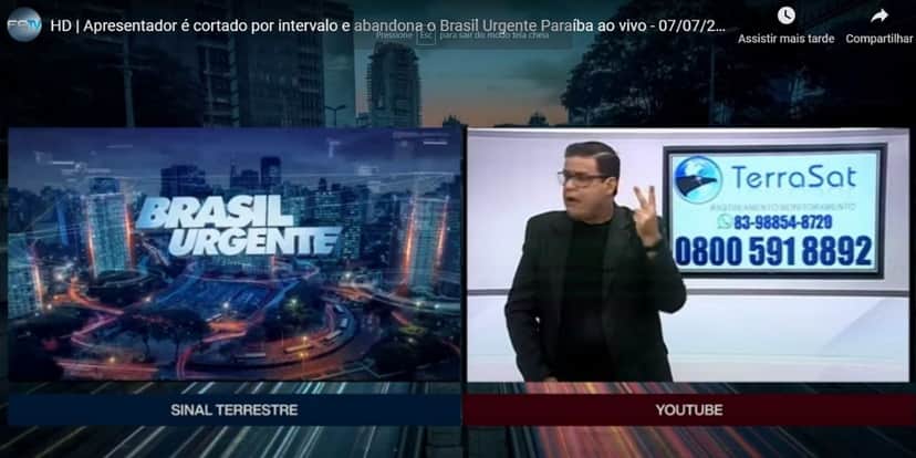 Apresentador do Brasil Urgente é cortado por intervalo comercial ao vivo (Reprodução) Apresentador do Brasil Urgente é cortado por intervalo comercial ao vivo (Reprodução)