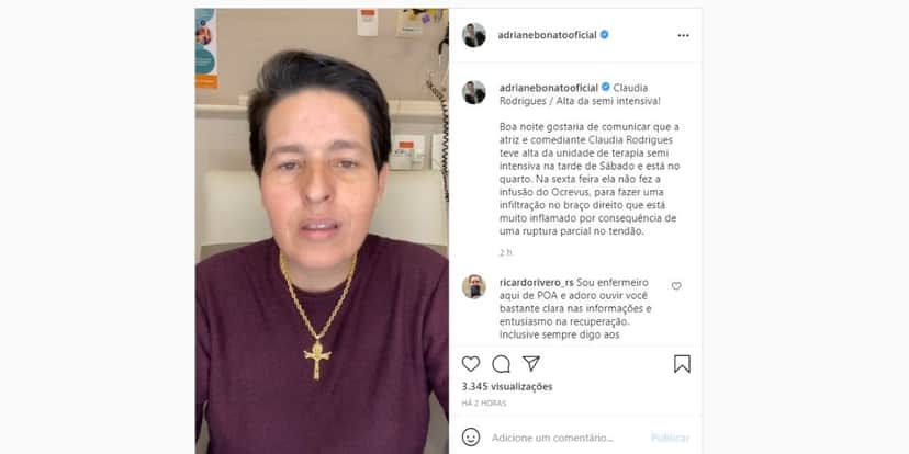Empresária de Claudia Rodrigues dá recado sobre saúde de atriz (Reprodução) Empresária de Claudia Rodrigues dá recado sobre saúde de atriz (Reprodução)