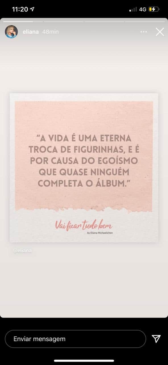 Eliana compartilha texto sobre relações nas redes sociais (Reprodução) Eliana compartilha texto sobre relações nas redes sociais (Reprodução)