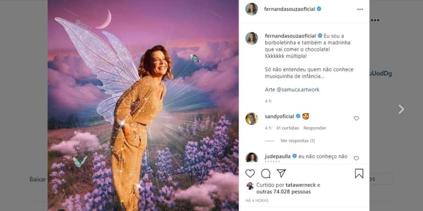 Fernanda Souza compartilha montagem nas redes sociais (Reprodução) Fernanda Souza compartilha montagem nas redes sociais (Reprodução)