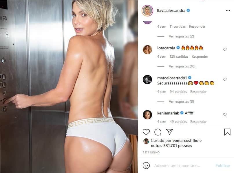 Flávia Alessandra ousou em foto dentro de elevador, só de calcinha (Imagem: Reprodução) Flávia Alessandra ousou em foto dentro de elevador, só de calcinha (Imagem: Reprodução)